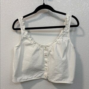 Madewell Cream Ruffled Button-Front Tank Top